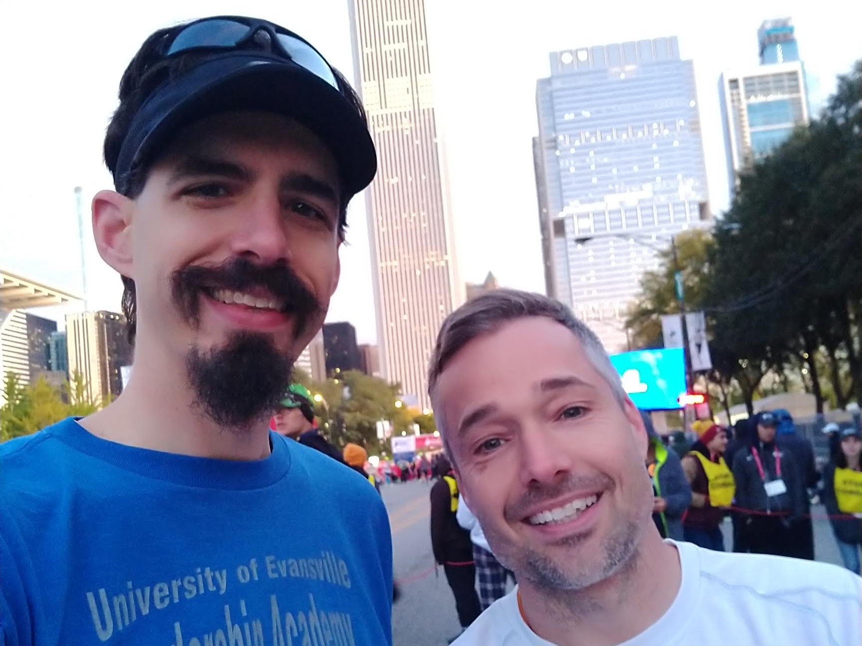 David and Jay in Corral B, ready for the start of the 2019 Chicago Marathon